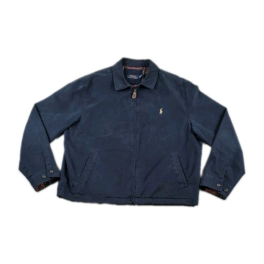 Vintage Polo Ralph Lauren Harrington Jacket Men XXL Navy Blue Plaid Lined Preppy